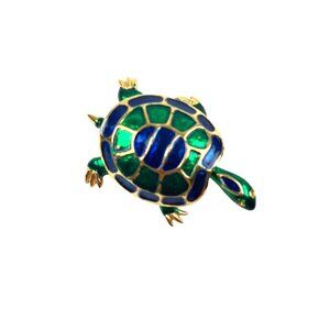 Vintage Marcel Boucher Enamel Blue Green Turtle Pin Brooch Signed